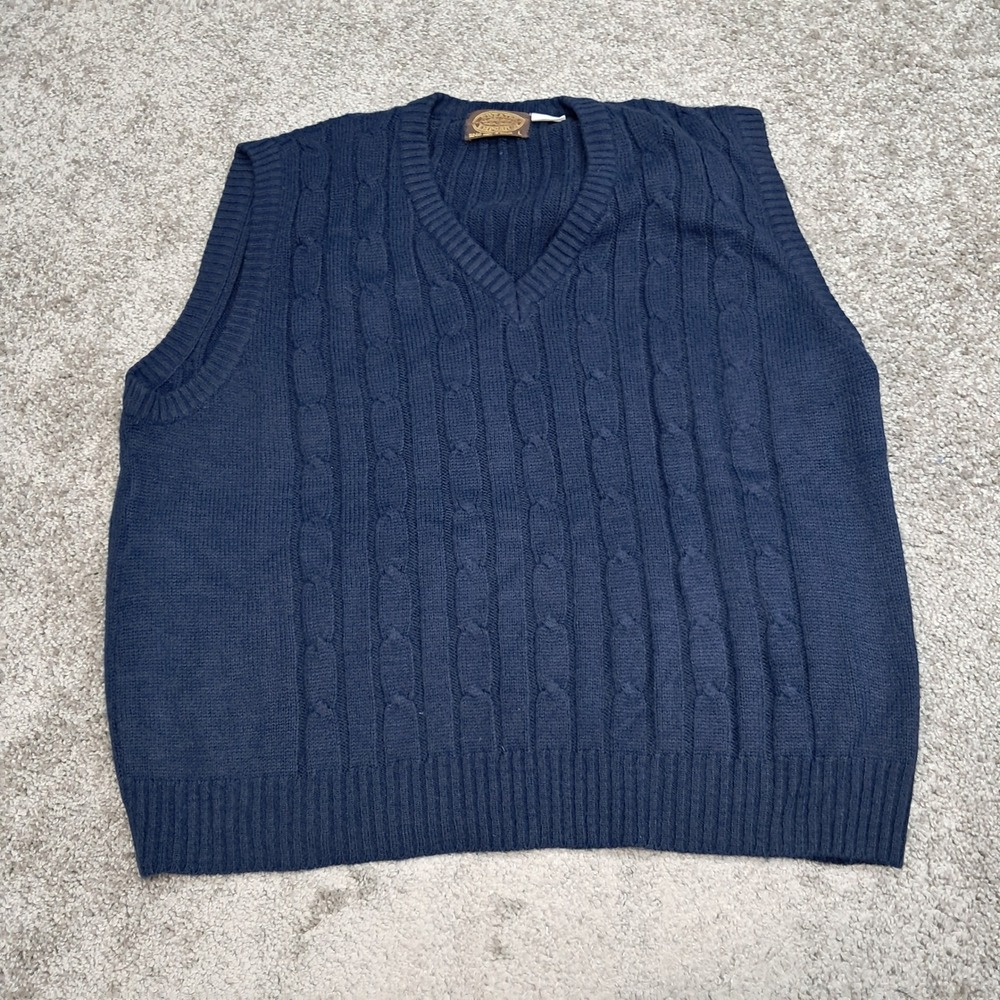 Sweater Emporium Mens Navy Blue Cable Knit Wool Blend V-Neck Sweater Vest Large